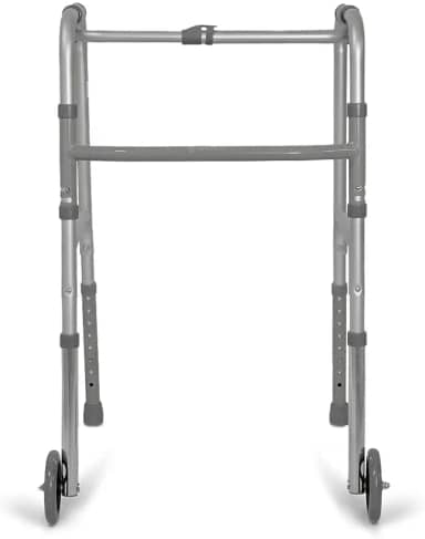Andador Adulto Idoso com rodas alumínio dobrável altura regulável articulado Modelo 2 barras (acompanha pés com ponteira e pés com rodas se quiser usar alternadamente)