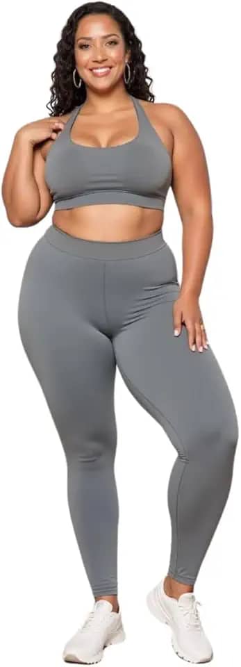 Conjunto Fitness Plus Size Top Nadador e Calça Legging, Suplex sem Transparência