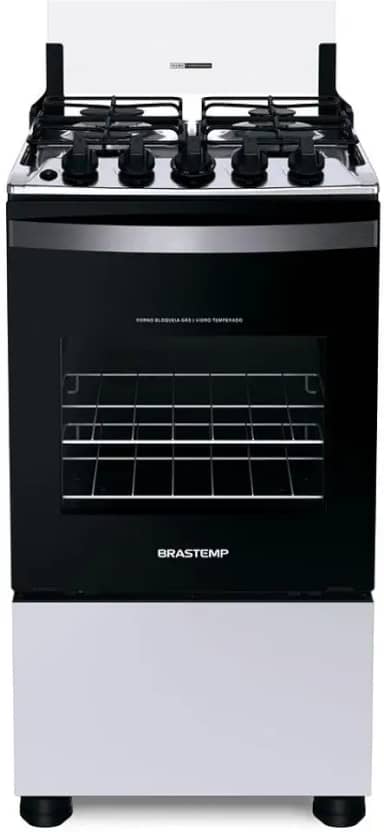 Fogão Brastemp 4 Bocas Branco com Duas Prateleiras com Alturas Ajustáveis - BFO4NBB Bivolt