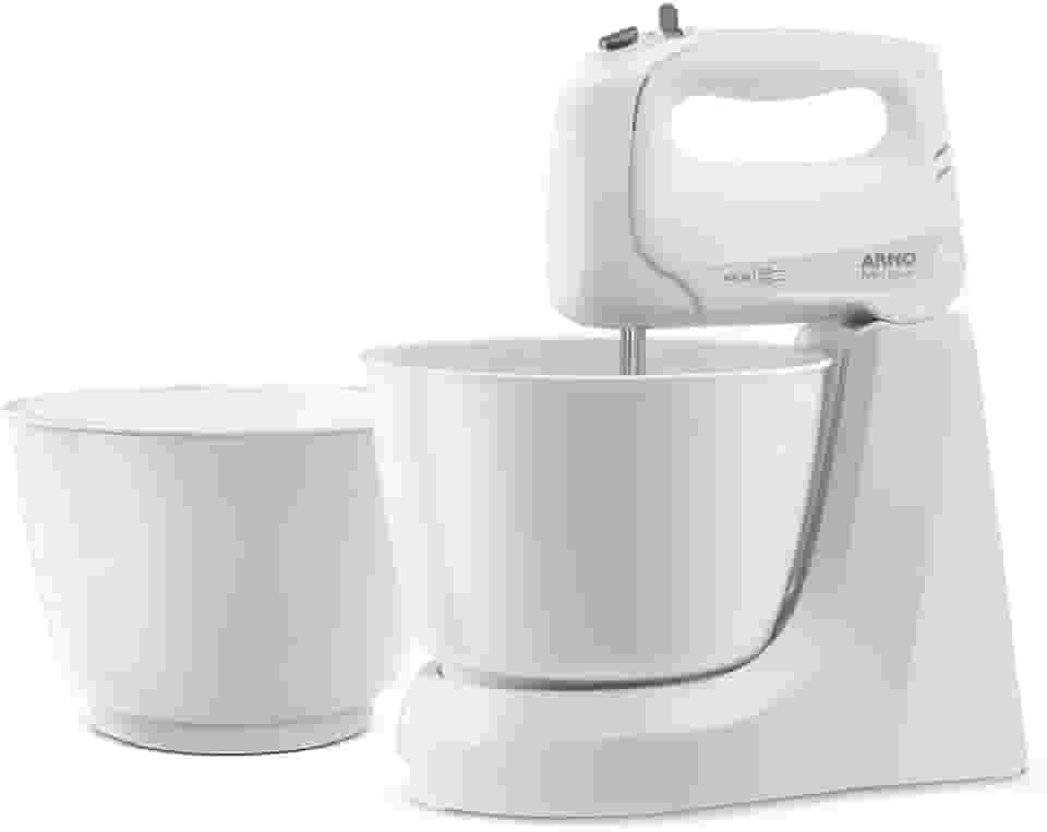 Batedeira Arno Mini Chef Portátil 400W com 2 Tigelas de 4 Litros 4 velocidades Função Pulsar Branca HM10 220v
