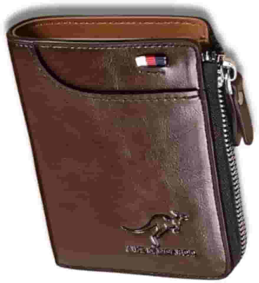 Carteira Masculina de Couro PU Marrom Antifurto com Tecnologia RFID Secure – Design Moderno, Compacta e Resistente – 'Blocked'