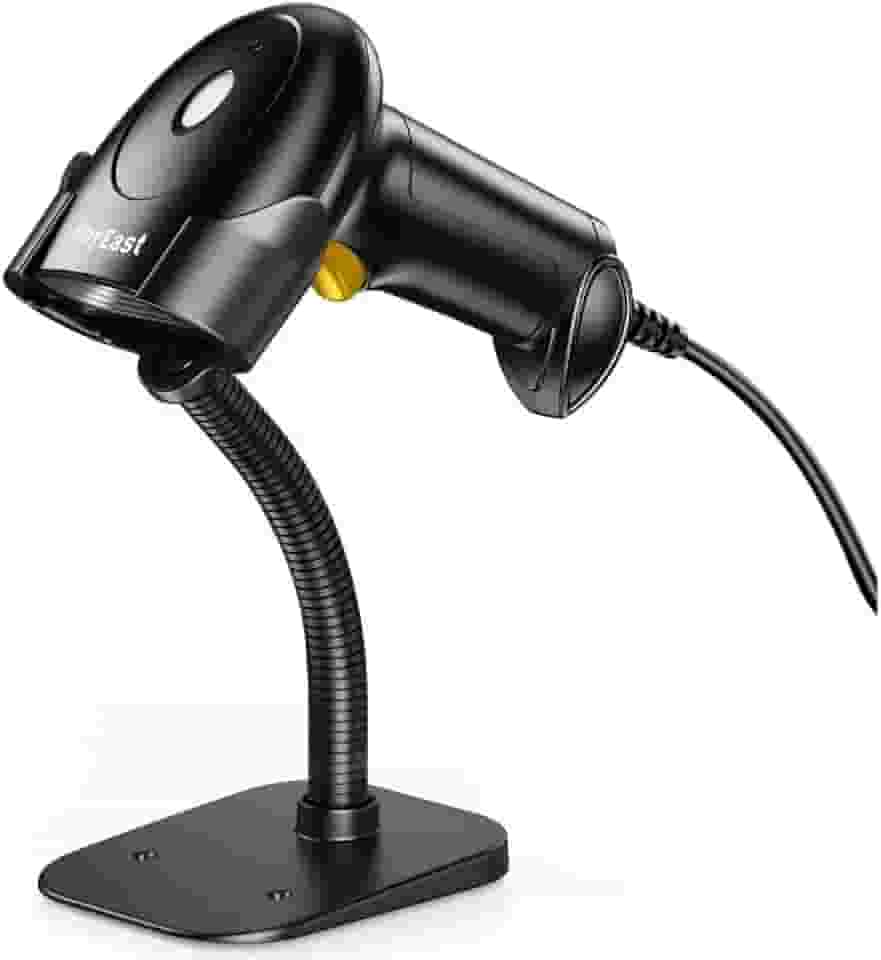 Scanner de código de barras com suporte, inventário com fio USB 2D 1D QR Code, compatível com computador POS MAC com digitalização automática, leitor de código de barras portátil para supermercado de