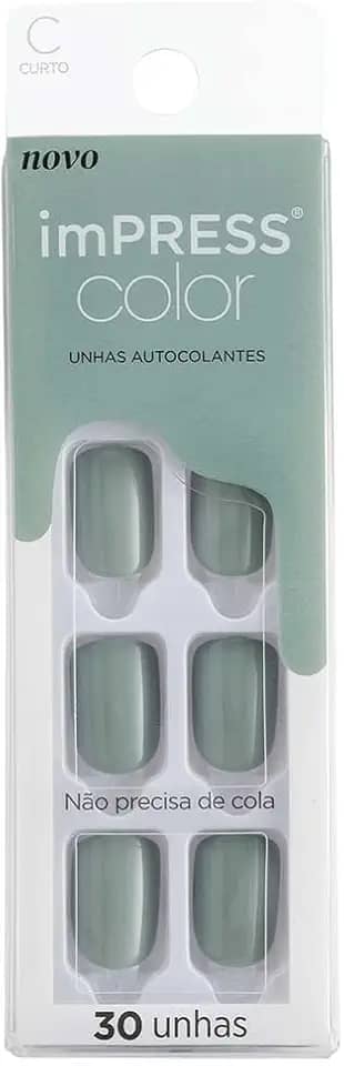 KISS NEW YORK Unhas Postiças Pequenas Abstrato Verde Moderno Brilhante 30 Unidades