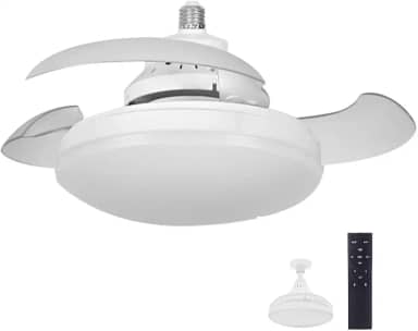 Ventilador de Teto com Controle Remoto Pás Retráteis E27 LED 18W 3 Cores 4 Velocidades Motor Brushless 85-265V