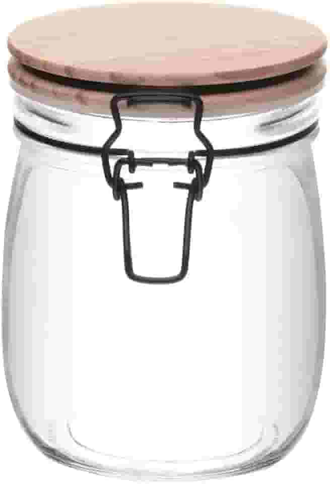 WOLFF - Porta Mantimento de Vidro com Tampa Hermética de Bambu 800ml