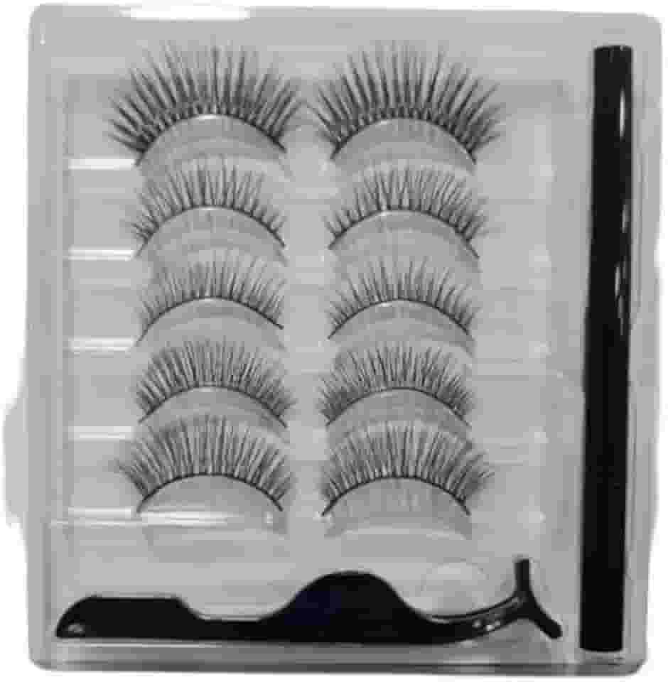 Kit 5 Pares de Cílios Postiços com Delineador Magnético e Pinça, Aplicação Fácil e Durável