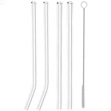 kit de Canudos de Vidro Reutilizáveis Sustentáveis Dois Retos Dois Curvos com Pincel de Limpeza