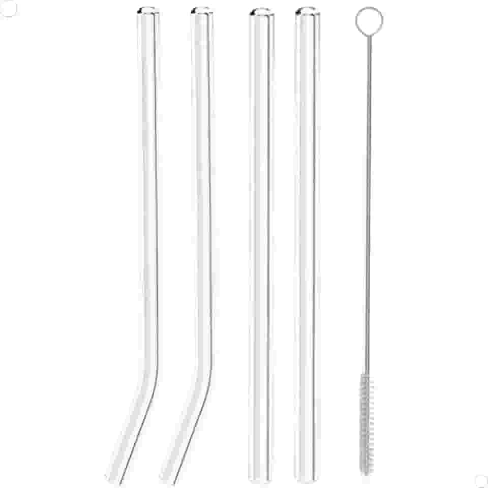 kit de Canudos de Vidro Reutilizáveis Sustentáveis Dois Retos Dois Curvos com Pincel de Limpeza