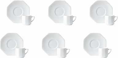 Estojo com 6 Xícaras de Café com Pires em Porcelana, Modelo Octogonal Orion, Branco, Porcelana Schmidt