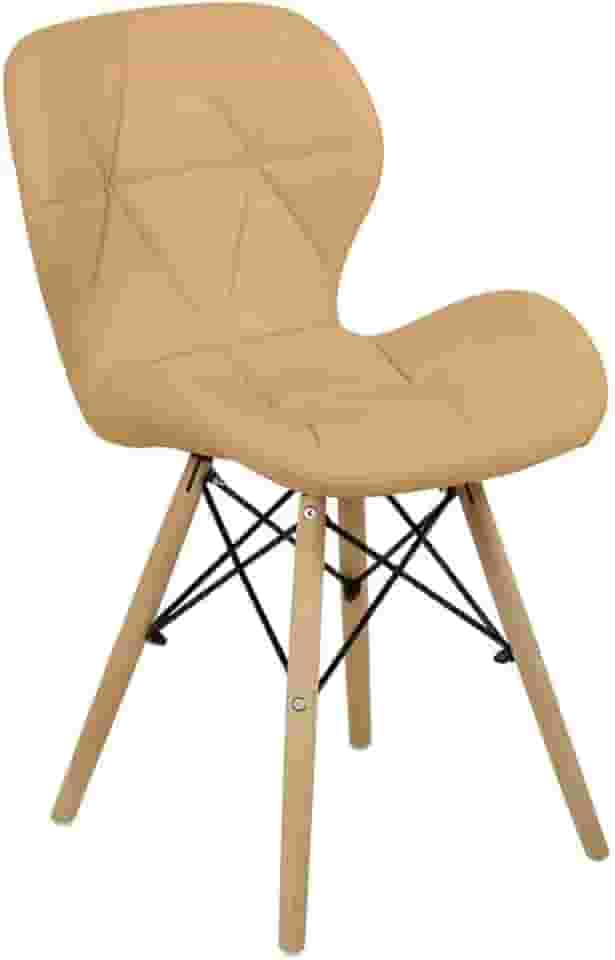 Cadeira Charles Eames Eiffel Slim Wood Estofada - Nude Escuro