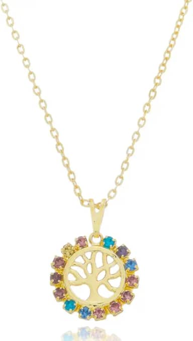 Colar Feminino Pingente Árvore Da Vida Folheado Cor Ouro 18k Cordão Corrente Dourado Presente