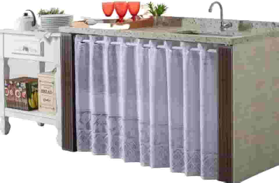 Cortina Para Pia e Gabinete de Cozinha em Renda Tulipa Branca – Modelo Clássico, Delicado e Sofisticado – Tamanho Padrão 1,50m x 0,80m