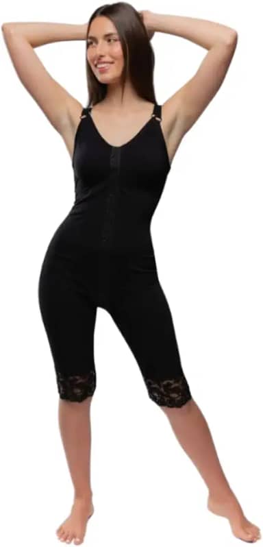 Cinta Pós-Cirúrgica Emana Abdominoplastia Lipo Gluteoplastia Macaquinho Média Compressão New Form (Preto, P)