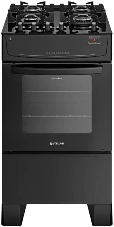 Fogão Atlas 4 Bocas preto Mônaco Top Glass com Acendimento automático - Bivolt
