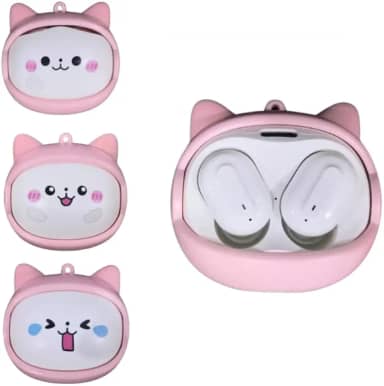 Fone de Ouvido Bluetooth 5.3, Design Kawaii Animal, Bateria 4-5h, Case de Carregamento 200mAh, 4 Modelos (Gatinho Rosa)