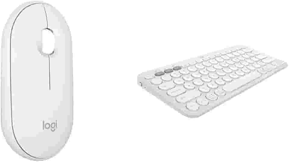 Kit Mouse Sem Fio Logitech Pebble 2 M350s Branco + Teclado Sem fio Logitech Pebble Keys 2 K380s Branco