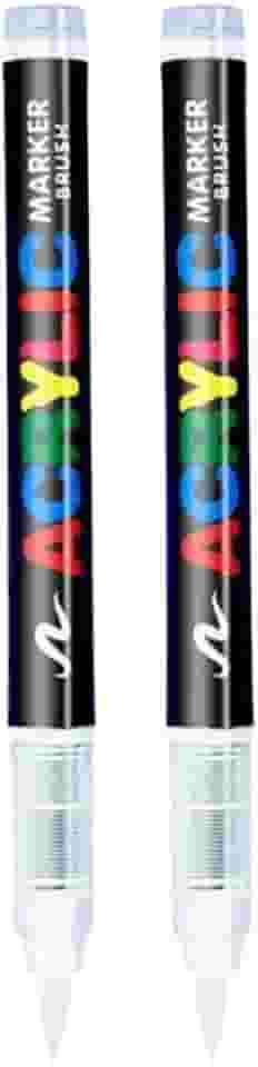 Kit 2 Caneta Acrílica Branca Pincel Brush Marcador Permanente Desenhos Tecidos Cerâmica Secagem Rápida