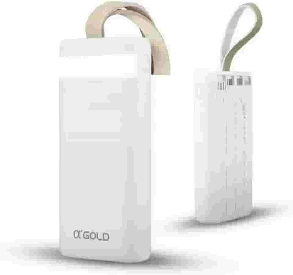 Carregador Portátil Power Bank Turbo 20000mah sem fio Universal com 4 cabos saída USB Tipo C/Micro USB. Visor de Carga e Lanterna (Branco)