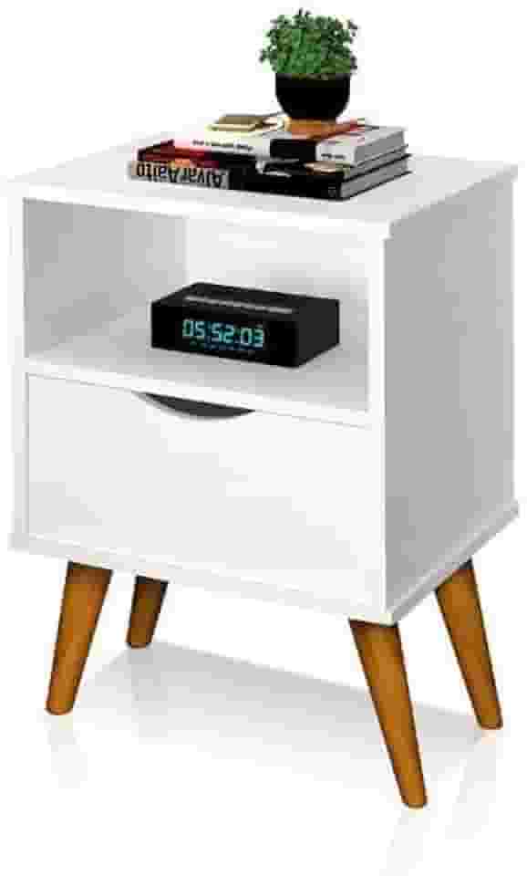 Mesa De Cabeceira 1 mesa Estilo Retrô Pés Em Madeira Maciça Grécia Branco