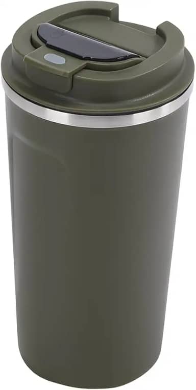Copo Térmico de Café 500ml com Tampa Antivazamento | Isolamento Térmico a Vácuo, Ideal para Viagem, Escritório e Dia a Dia (Verde Militar)