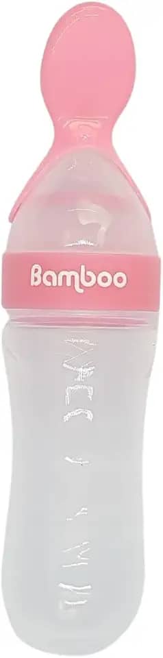 Colher Dosadora de Silicone para Bebê, Mamadeira Dosadora de Papinha e Leite, Alimentação Infantil, Com Tampa Vedada, Fácil de Usar e Higienizar (ROSA)