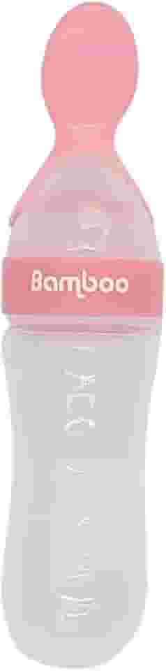 Colher Dosadora de Silicone para Bebê, Mamadeira Dosadora de Papinha e Leite, Alimentação Infantil, Com Tampa Vedada, Fácil de Usar e Higienizar (ROSA)