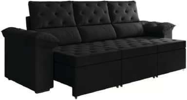 Sofá Retrátil 3 Lugares 2,10m York Suede Preto