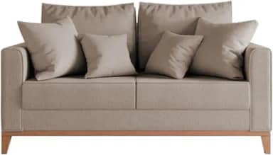 Sofa Beny 3 lugares Revestimento Linho Base em Madeira (BEGE)