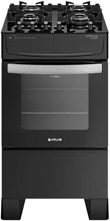 Fogão 4 bocas Atenas Glass preto com mesa de vidro