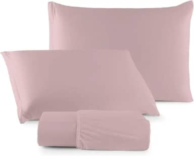 Jogo de Lençol Malha 100% Algodão com Elástico 2 e 3 Peças Liso (Rose, Queen)