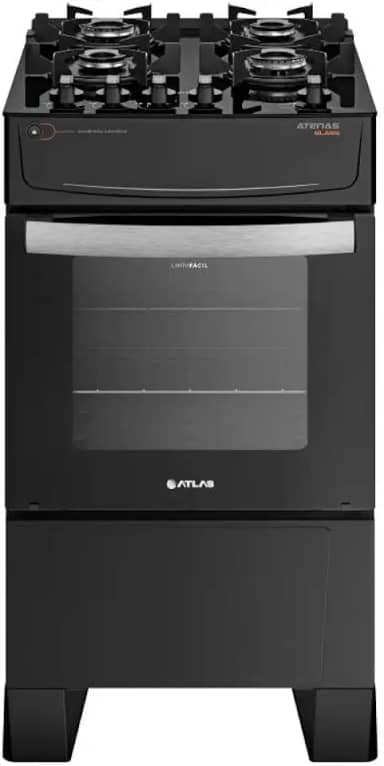 Fogão Atlas 4 Bocas preto Atenas Glass com Acendimento automático - Bivolt