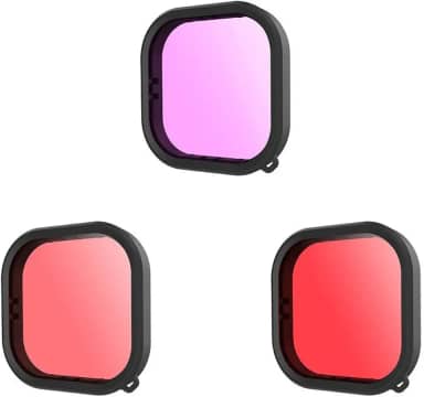 Pacote com 3 kit de filtro de mergulho para GoPro Hero 9 10 11 12 13 capa oficial preta - filtro vermelho, vermelho claro e magenta - correção de cor para várias condições de fotografia de