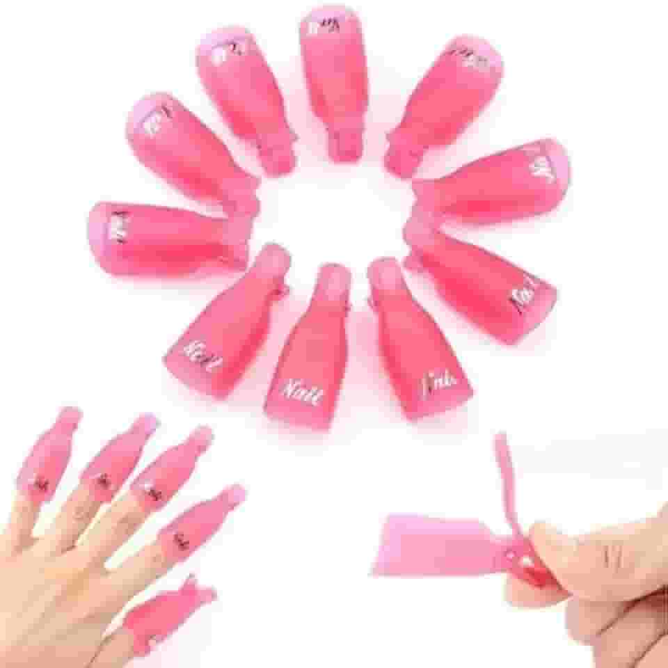 Kit Removedor de Esmalte em Gel, 10 Dedeiras Plásticas, Rosa