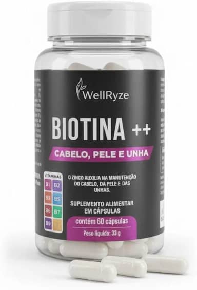 Biotina ++ com Zinco, Selênio e Complexo B – Vitaminas para Cabelo, Pele e Unhas – Vitamina C e E – Suplemento Capilar Feminino – Fórmula Beauty Hair Skin Nails – 60 Cápsulas