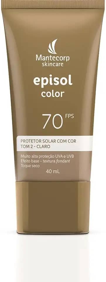 MANTECORP - Protetor Solar Facial Episol Color FPS 70 - Efeito Base, Alta Proteção UVA e UVB, Toque Seco, Rápida Absorção - Tom 2 Claro - 40ml