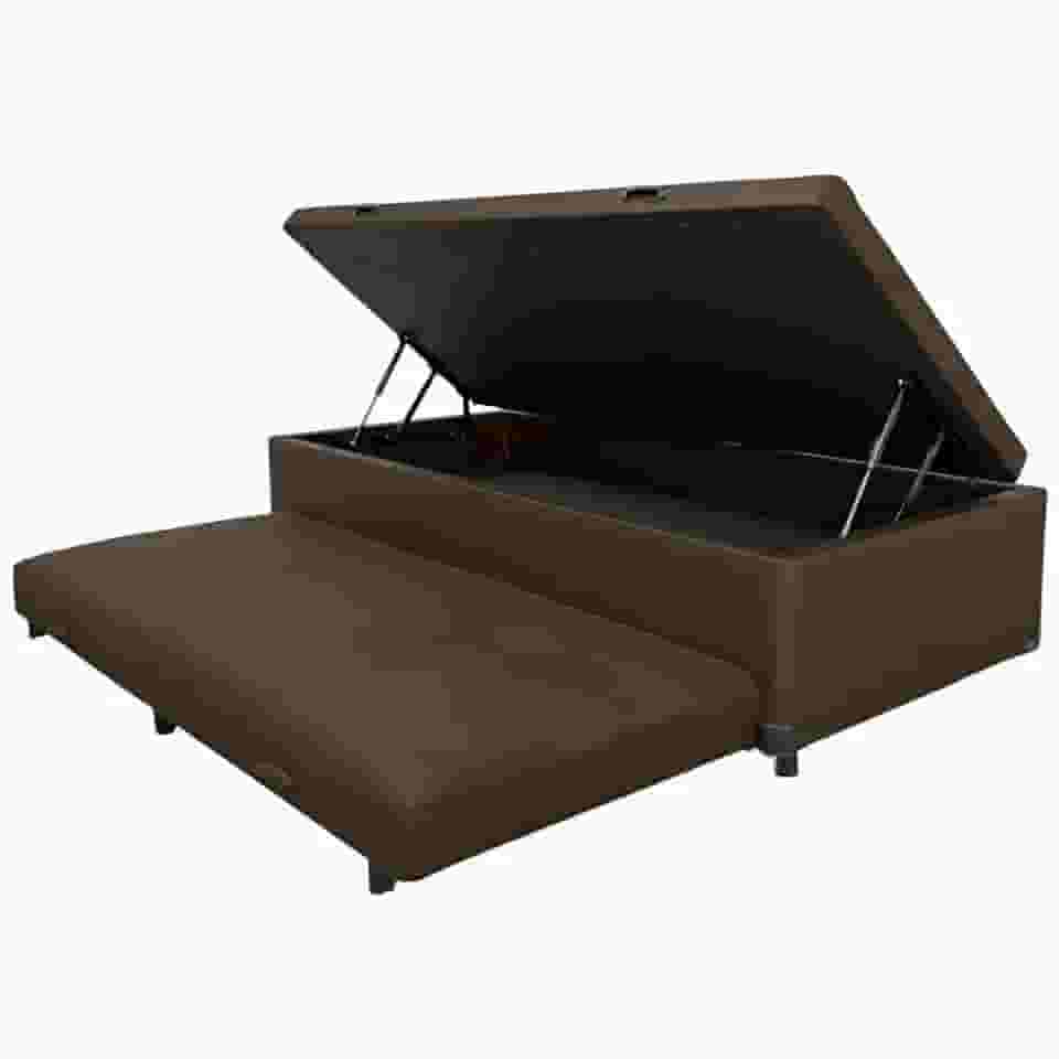 Cama Box Baú Solteiro com Auxiliar Conjugada | Pistão a Gás | Suporta Até 200kg | 188x88x42 | (CORINO MARROM)