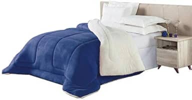 Coberdrom Edredom Solteiro Pele De Carneiro Sherpa Azul