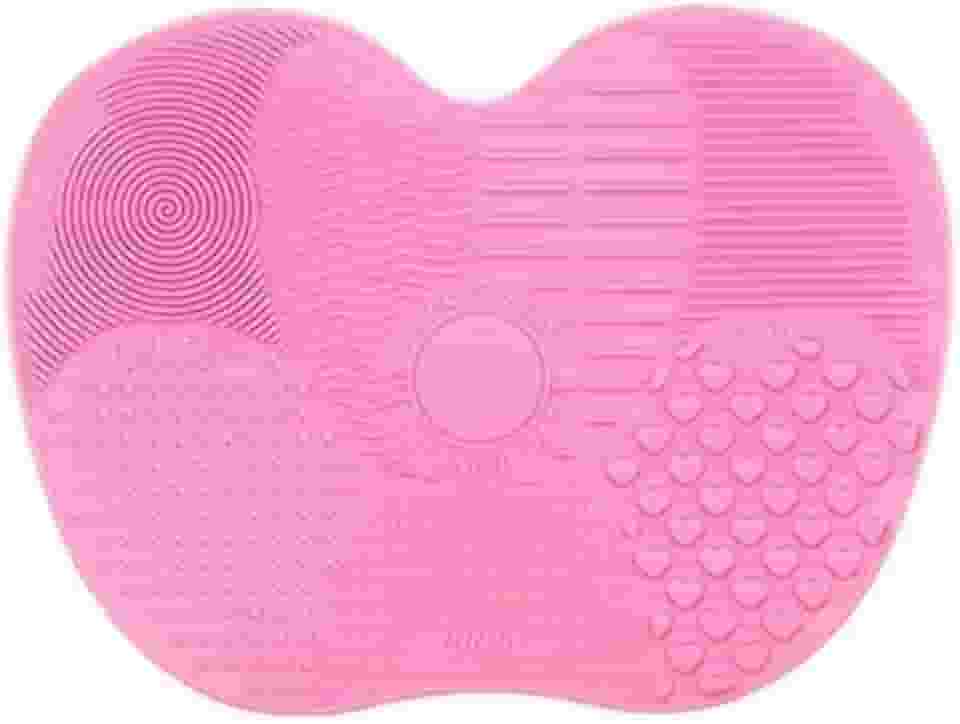 Tapete de limpeza de pincel de maquiagem em forma de maçã de silicone, rosa, multitextura, pincel de limpeza cosmético com ventosa