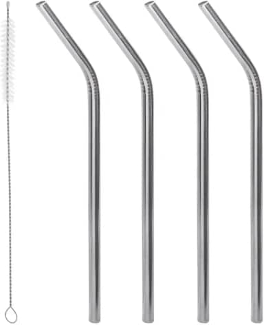 LYOR - Conjunto 4 Canudos de Aço Inox Reutilizáveis com Escova para Limpeza 21,5cm