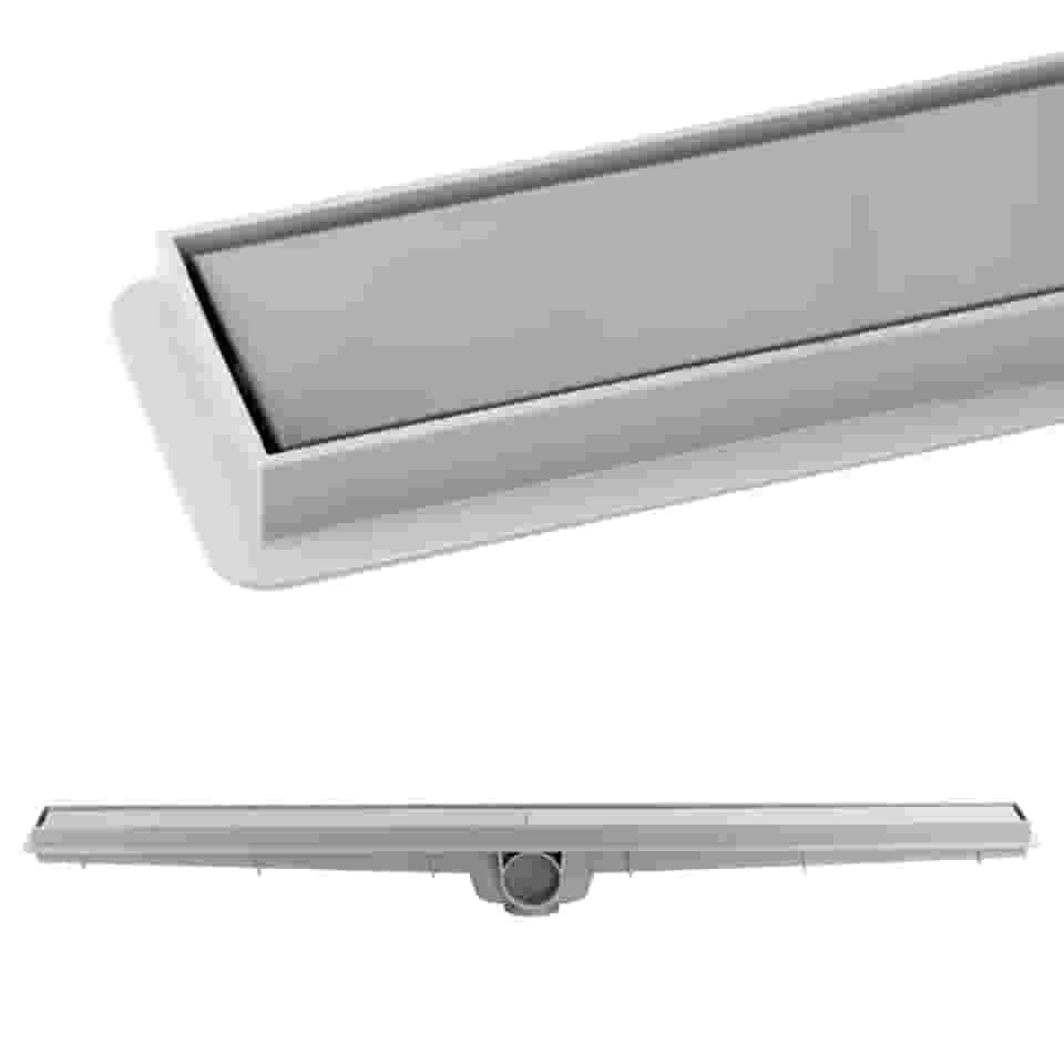 Ralo Linear Oculto Invisível Inteligente Sifonado para Banheiro Grelha em Inox 6x90cm (Cinza)