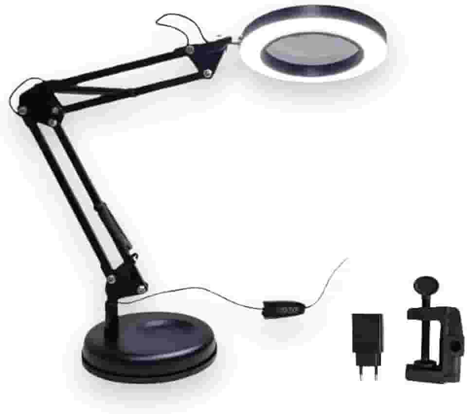 Luminária Com Lupa Articulável Led Ring Light Garra E Base Multifuncional Com Brilho E Temperatura Ajustavel