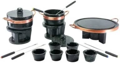 Kit Fondue Pedra Sabão Completo 18Pçs - Chapa 32 cm