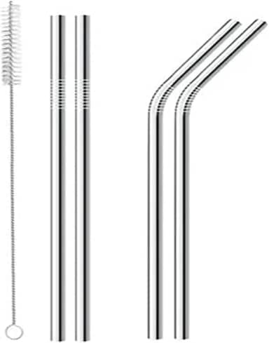 Mimo Style Conjunto de 4 Canudos Reutilizáveis de Aço Inoxidável, Acompanha Escova Higiênica, Fácil de Transportar, Produto Ideal para Bebidas em Geral, Sem Oxidação e Livre de BPA