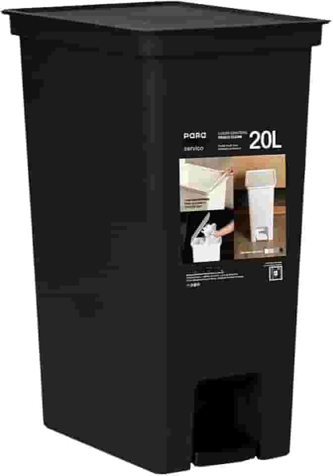 Lixeira de Pedal 20 Litros em Plástico Resistente com Suporte Esconde Sacola e Tampa com Vedação Para Cozinha Banheiro (Preto)