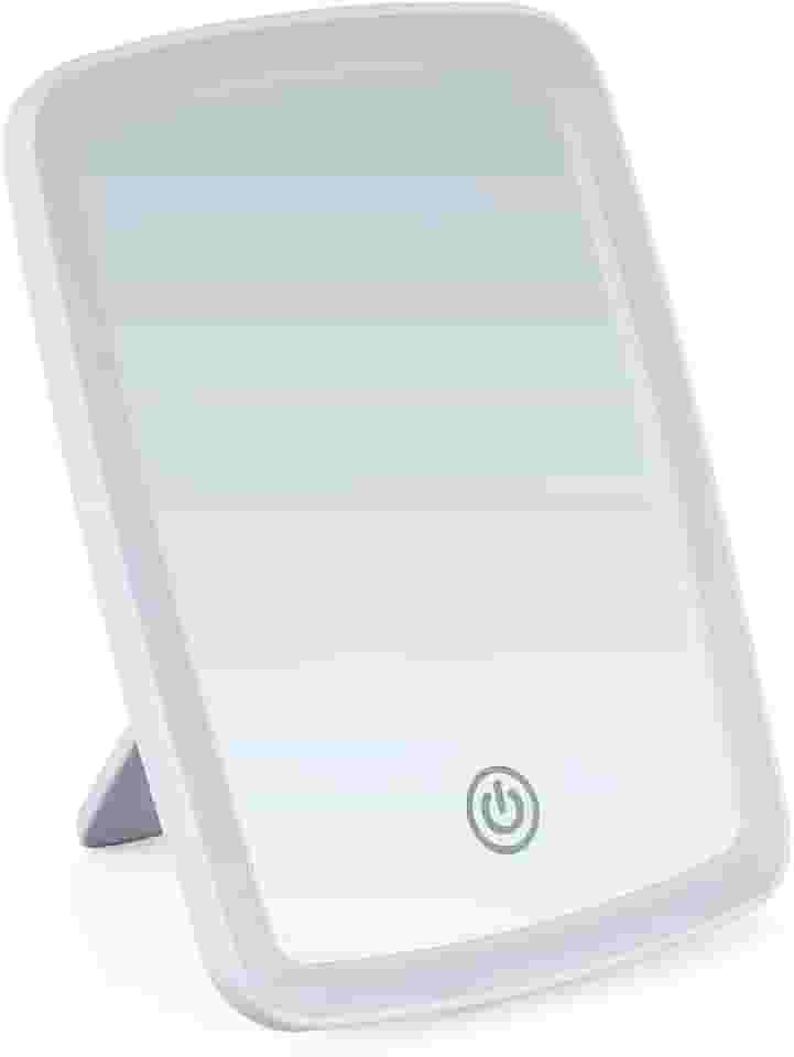 Espelho de Mesa com Luzes LED em 3 Cores para Maquiagem Cosméticos Portátil com Suporte de Apoio Iluminação Tipo Camarim, Touch, Zoom, Portátil para Penteadeira