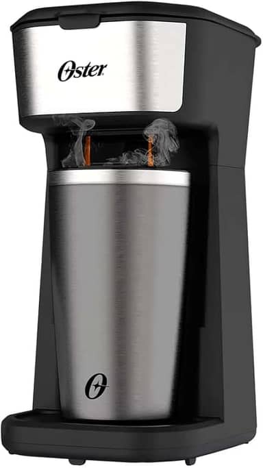 Cafeteira Oster 2Day Inox 2 em 1 com Copo Térmico, 110V, Preto/Inox, 600W, OCAF200