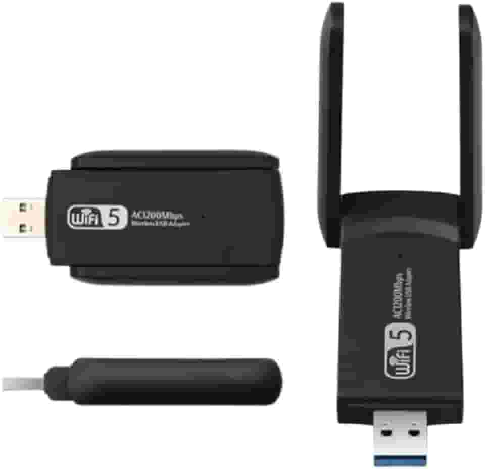Adaptador USB WiFI AC1200 Dual Band 1300Mbps (5GHz + 2.4GHz) com Duas Antenas Externas – Sinal Potente, Alta Velocidade e Conexão Estável para PC e Notebook Qualidade Premium