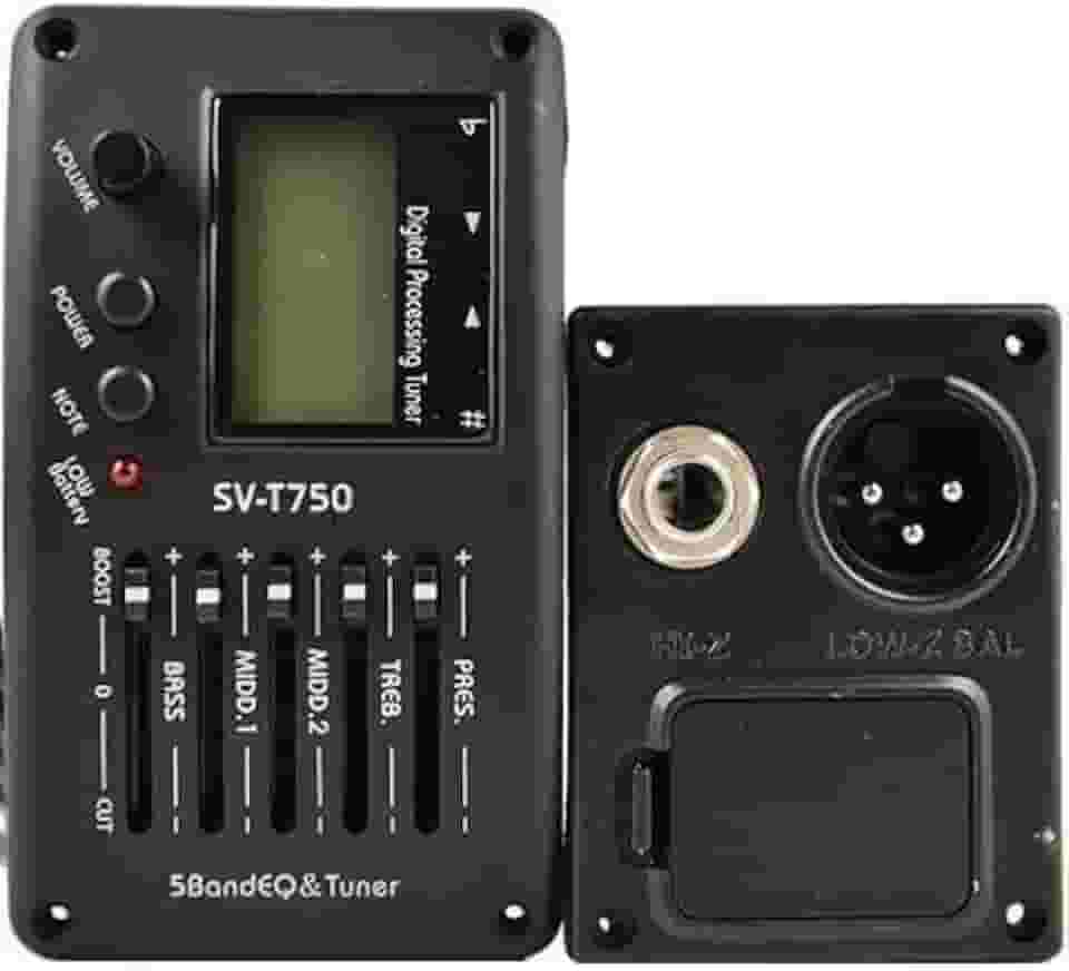 Captador SV-T750 com Afinador Digital e Equalizador de 5 Bandas - Kit Completo com Captador Piezo Ceramico e Base de Montagem - Preta