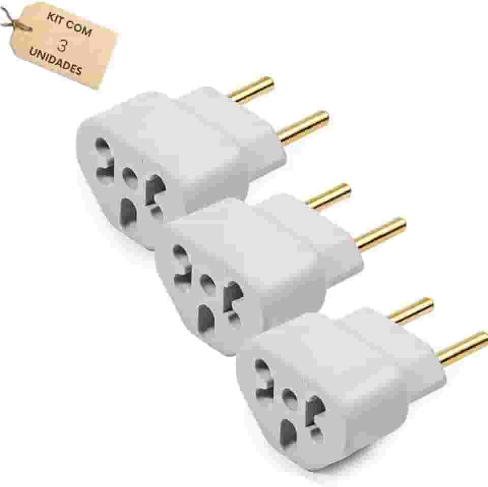 Kit 03 Adaptador De Tomada Universal Benjamin Bob Love Plug 10A e 20A Compatível com Diversos Aparelhos Até 250v T Pino Chato 10a/20a 250V Pino Maciço Universal Branco Pequeno