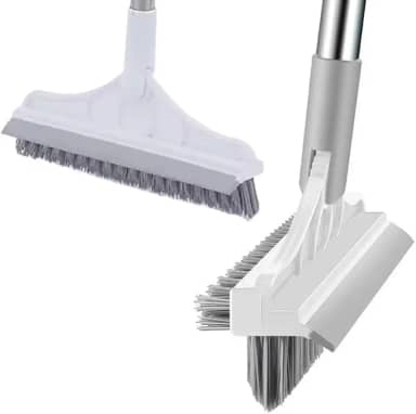 Vassoura Rodo Multifuncional Angular 2 em 1 - Cerdas Sintéticas e Silicone, Pisos e Cantos, Limpeza Úmida ou Seca (Branco-Cinza)